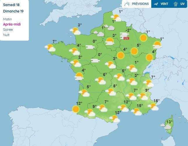 Les prévisions pour le dimanche 19 janvier 2025.