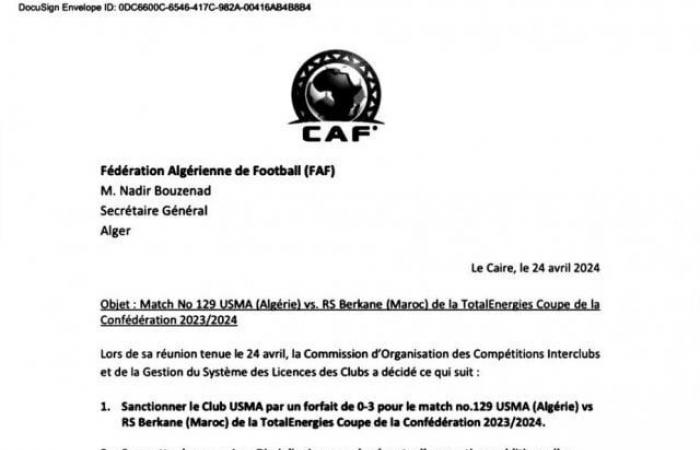La CAF donne raison au RS Berkane qui a battu l’USM Alger sur tapis vert ! – .