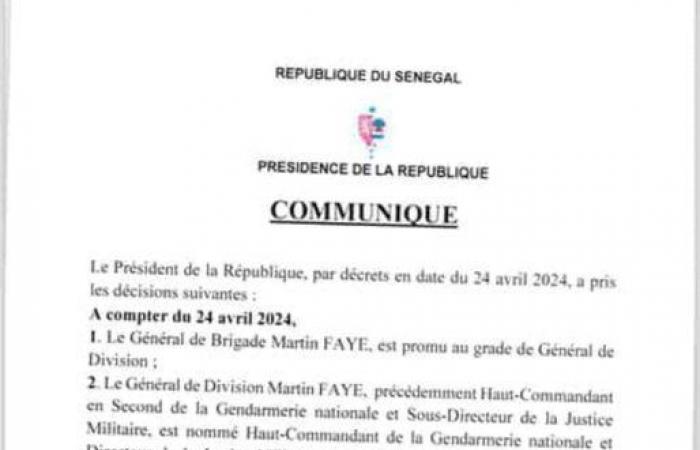 Le général de division Martin Faye, nouveau chef du Haut Commandement de la Gendarmerie Nationale – Teranga News