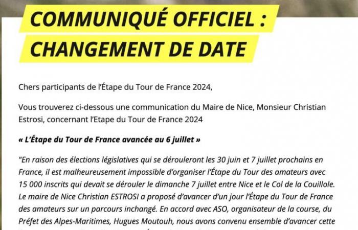 L’étape du Tour de France 2024 vient d’être avancée d’un jour