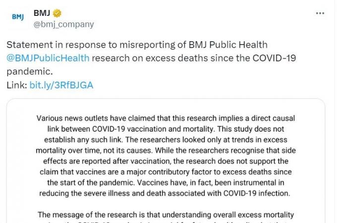 Une étude publiée dans le BMJ prouve que la vaccination contre le Covid a provoqué une surmortalité mondiale ? C’est faux – .