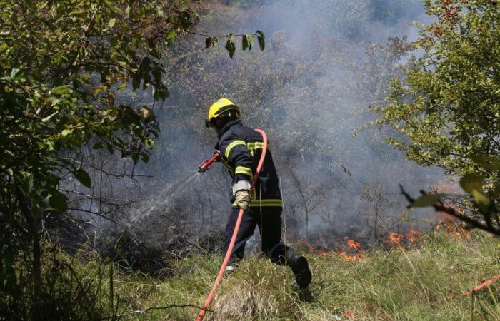des pompiers spécialisés limitent la propagation des flammes