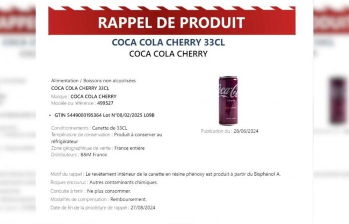 Rappel de canettes Coca-Cola Cherry en raison d’un risque pour la santé – .