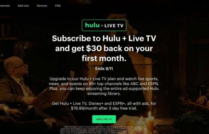 Hulu
      +
      Live
      TV
      vous
      offrira
      30
      $
      de
      remise
      lorsque
      vous
      vous
      inscrirez
      cette
      semaine