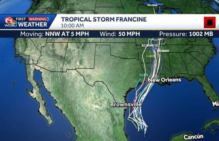 Tempête
      tropicale
      Francine
      :
      Vérifiez
      le
      radar,
      le
      cône
      et
      la
      carte