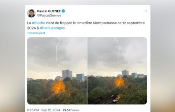 Images
      impressionnantes
      de
      la
      foudre
      frappant
      le
      cimetière
      du
      Montparnasse