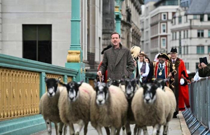 L’acteur Damian Lewis joue le rôle d’un berger sur un pont de Londres