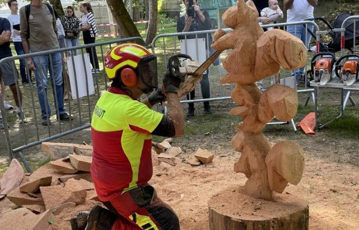 L’artiste Chris le Farfadet a montré ses talents de sculpteur à la fête de la noisette