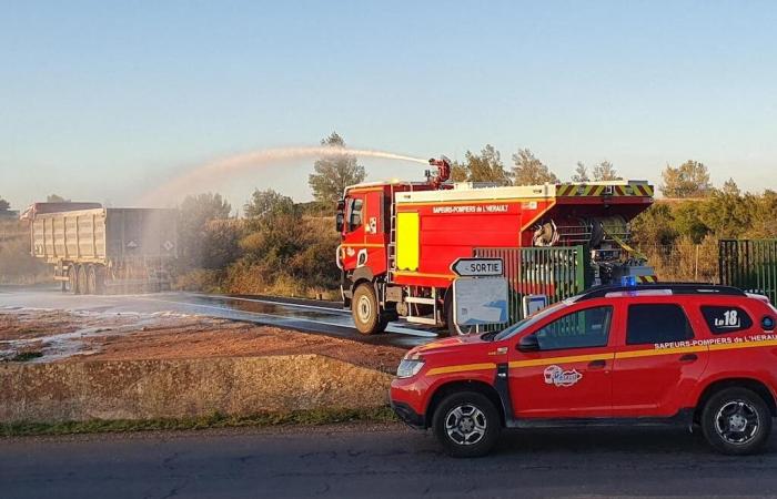 la zone du Caylar évacuée à cause d’un camion transportant des batteries en feu