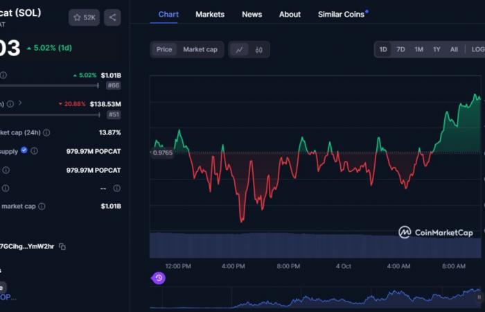 Top 10 des memecoins x100 selon CoinMarketCap