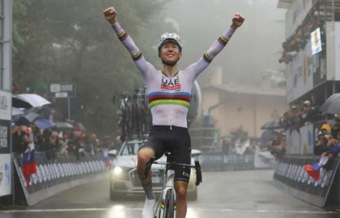 Vélo. Tour d’Émilie – Tadej Pogacar… son nouveau spectacle pour son premier en arc-en-ciel