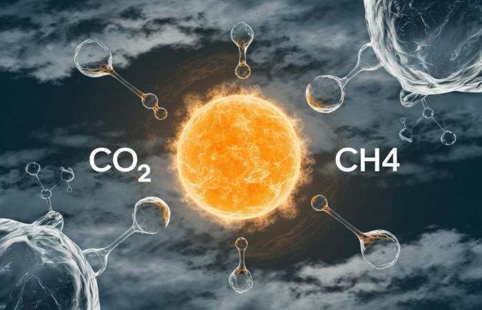 Gaz à effet de serre transformés par le Soleil en composés utiles