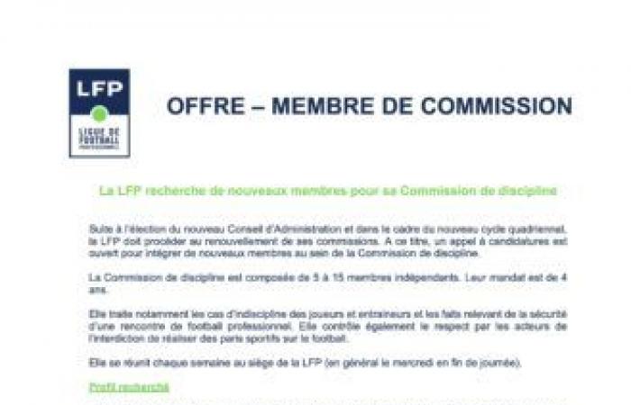 Avis aux amateurs, la LFP recrute pour sa commission de discipline