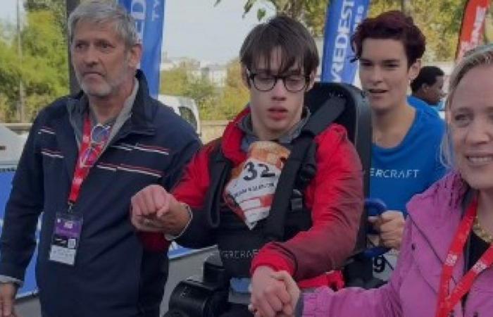 Valentin Muguet boucle les 150 derniers mètres en exosquelette, une image forte