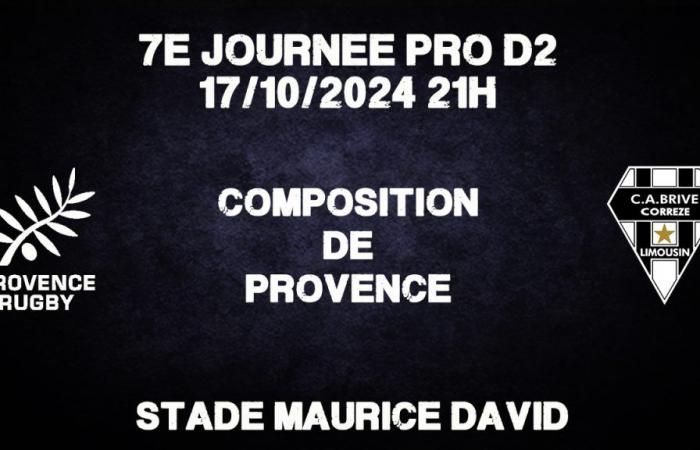 Pro D2 Provence Rugby – Brive : Composition de la Provence