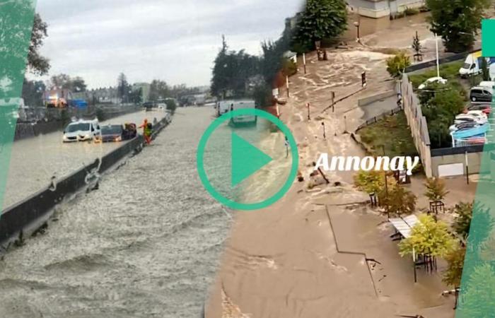 en Ardèche, le centre-ville d’Annonay est sous l’eau