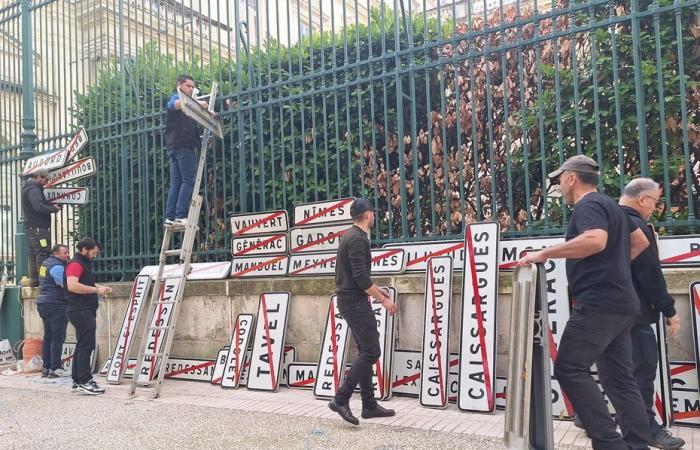 200 panneaux volés et accrochés aux portes de la Préfecture, la colère des agriculteurs persiste dans le Gard