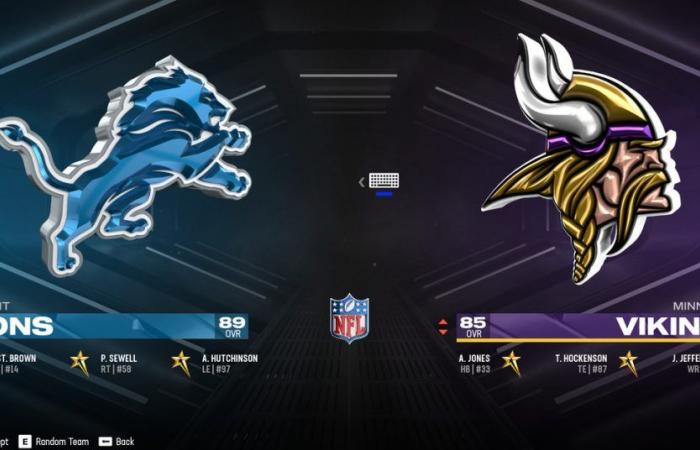 Aperçu Lions contre Vikings, simulation Madden 25