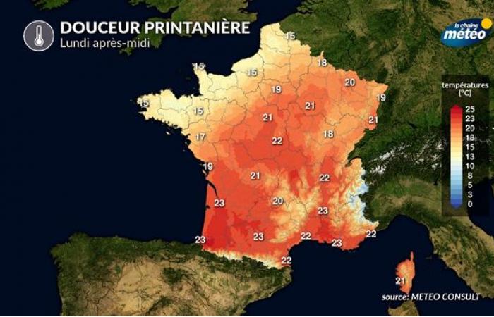 ensoleillement et douceur printanière sur la majorité du pays, sauf près de la Manche