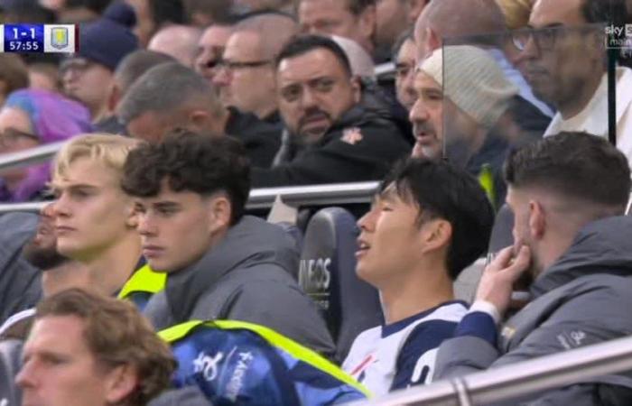 Son Heung-min dans un effondrement classé X sur le banc de Tottenham après avoir été visiblement choqué par Postecoglou le remplaçant