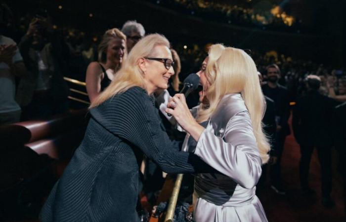 Adele embrasse Meryl Streep lors d’un concert, dans une tenue rendant hommage à l’actrice