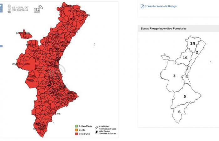 Le risque extrême d’incendies de forêt est établi dans toute la Communauté valencienne