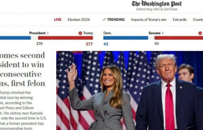 “Il devient le deuxième président réélu de manière non consécutive, le premier criminel” : c’est ainsi que le Washington Post annonce la victoire de Trump