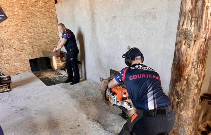 Pour les Championnats du Monde Timbersports, les équipes françaises et australiennes se sont entraînées en Ariège