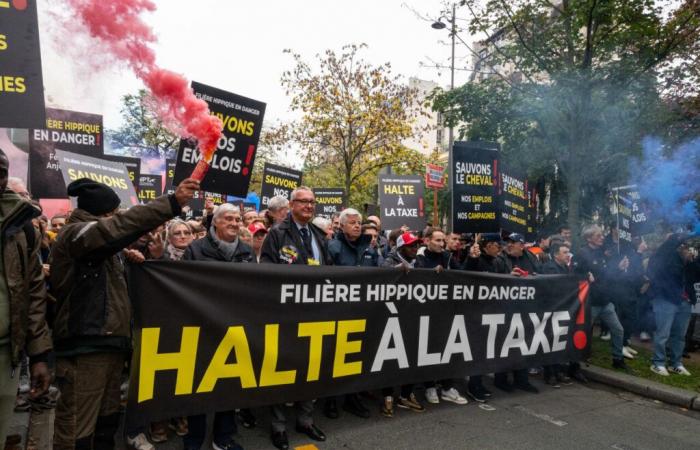 Plusieurs Manchesteris du monde hippique ont manifesté à Paris contre la surtaxe des paris