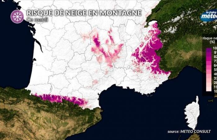 sensation hivernale, neige dans les montagnes et forts orages dans le sud-est