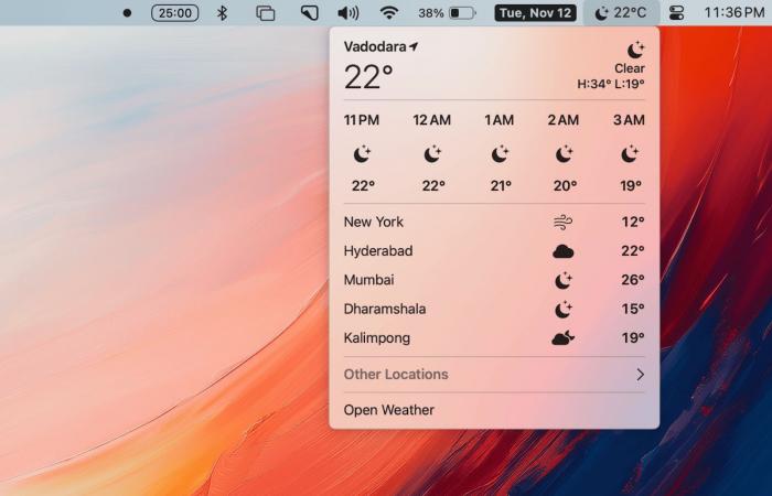 L’application Météo arrive dans la barre de menus de votre Mac