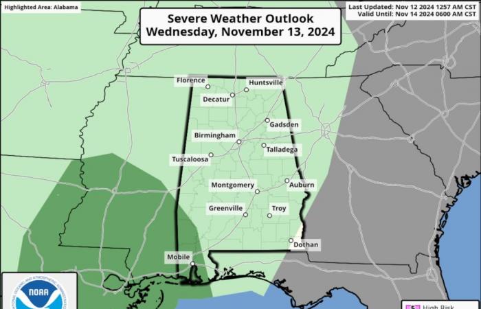 Pluie et quelques orages en route vers l’Alabama mercredi