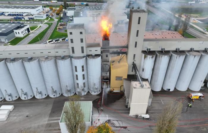 Violent incendie dans des silos de tournesol à Beaune, le bâtiment menace de s’effondrer