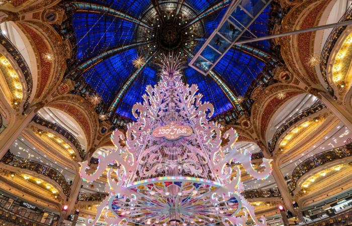 Inauguration des vitrines et du sapin de Noël aux Galeries Lafayette 2024 avec Vianney en vitrine