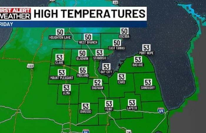 Les conditions humides se poursuivent ce soir et s’assèchent au fur et à mesure de la journée d’ouverture.