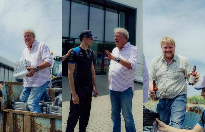 Jeremy Clarkson vient chez Alpine pour proposer des bières aux salariés d’Enstone