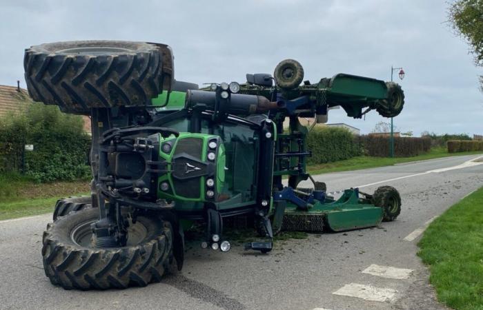 le tracteur se renverse, le conducteur indemne