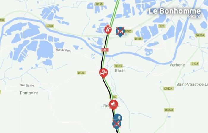 Grave accident sur l’A1, véhicule en feu, autoroute fermée