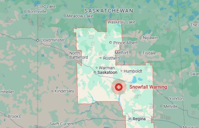 Avertissement de chute de neige émis pour certaines parties de la Saskatchewan