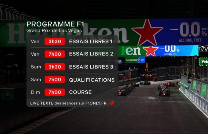 Programme et horaires (matin) du Grand Prix F1 de Las Vegas 2024