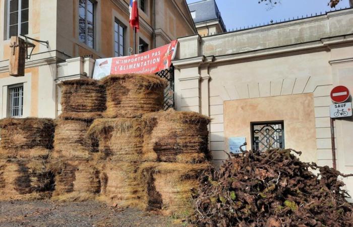 des agriculteurs manifestent et bloquent l’entrée de la préfecture