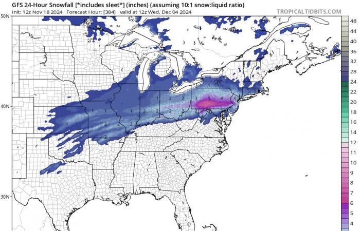 Les modèles de prévision font allusion à la première tempête de neige au milieu de l’Atlantique