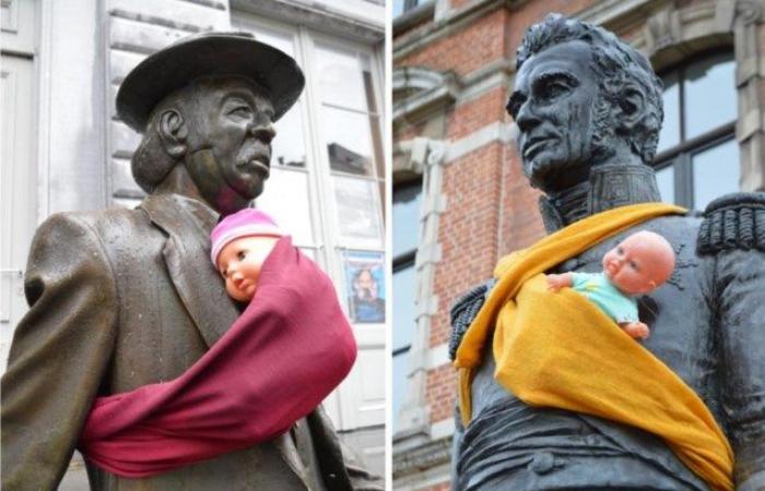 les statues reçoivent un porte-bébé (Gand)