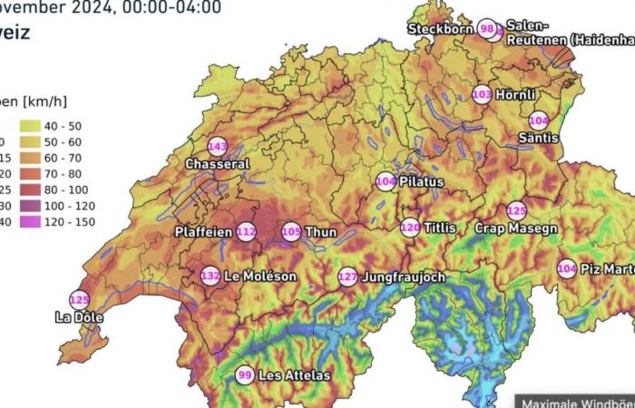 C’est là que la tempête a été la plus forte pendant la nuit