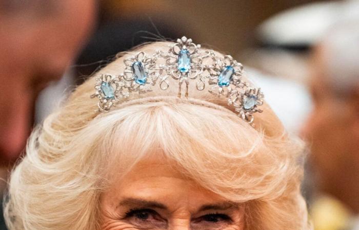 La reine Camilla porte le très rare diadème aigue-marine de la reine Elizabeth II en l’honneur du corps diplomatique