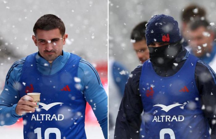 bonnet et cache-cou pour Antoine Dupont… Entraînement dans la neige pour les Bleus à la veille du match