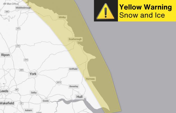 Des avertissements météorologiques jaunes sont émis pour la neige et la glace sur la côte du Yorkshire