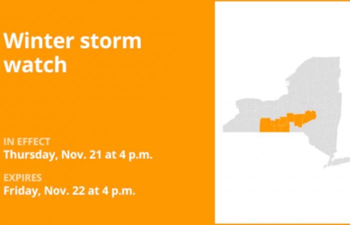 Veille de tempête hivernale affectant les comtés de Tompkins et de Cortland jusqu’à vendredi soir