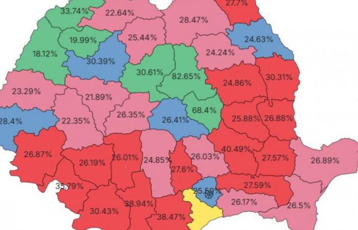 Comment le pays a voté. Georgescu a remporté 13 comtés, de nombreux fiefs du PNL. Ciolacu, dans 16 comtés, et Lasconi dans cinq