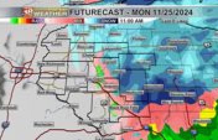 Averses de neige du lundi matin avec vents venteux ; Les températures chutent toute la semaine